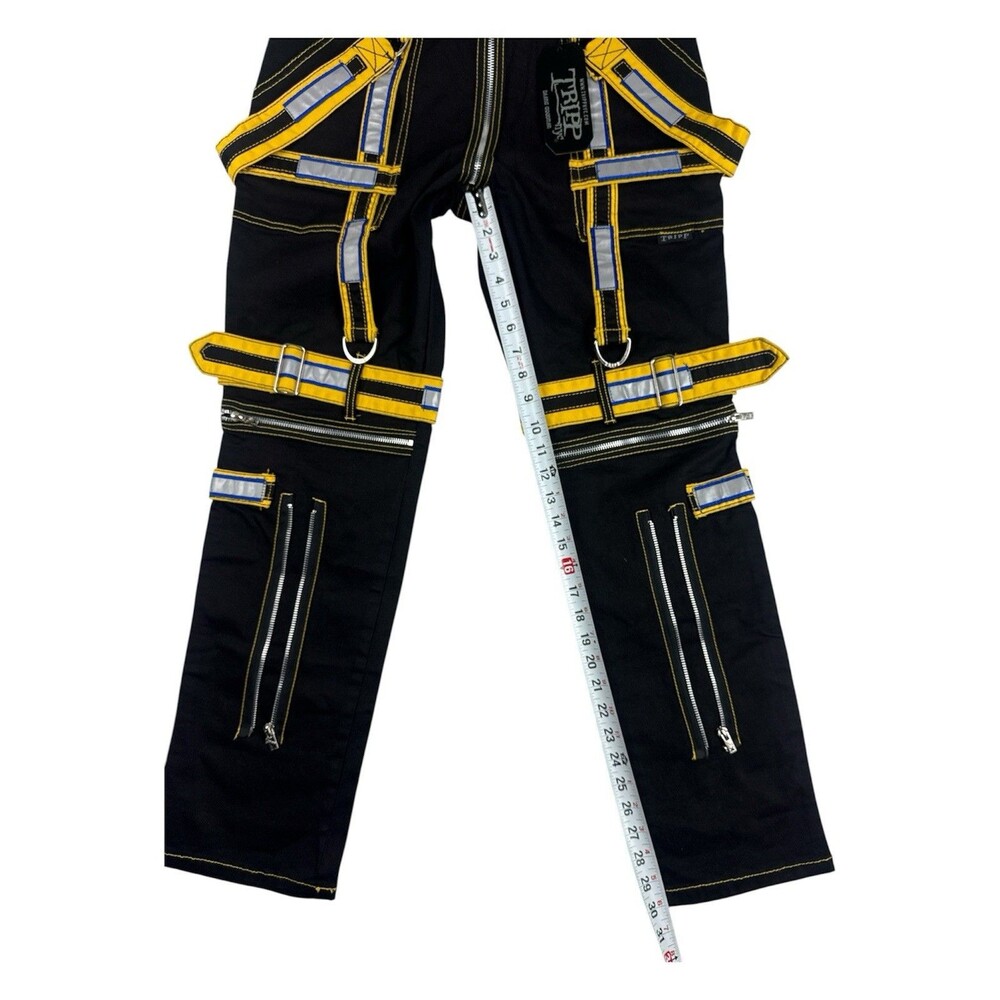 Tripp NYC Energizer Reflective Strap Pants Black Yellow Cyber Goth Size 30 NWT - Picture 8 of 8